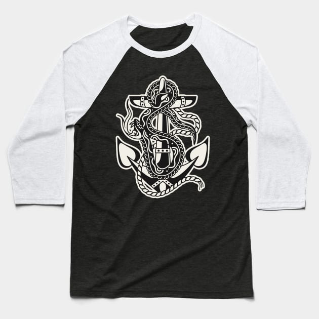 Traditional Anchor and snake Baseball T-Shirt by Inkshit13